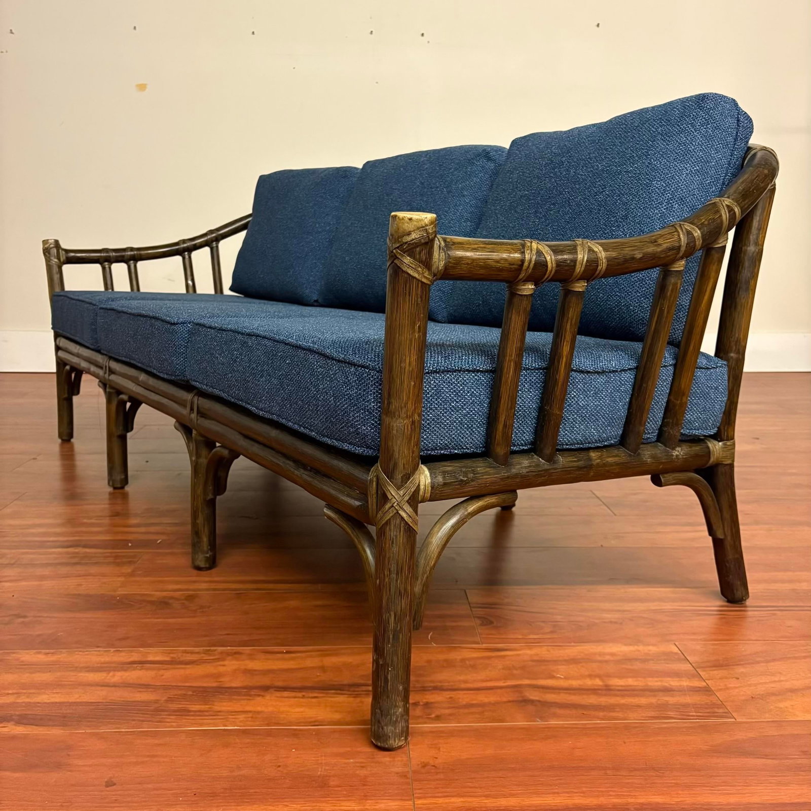 McGuire Vintage Rattan Sofa With New Upholstery Fabric - 10