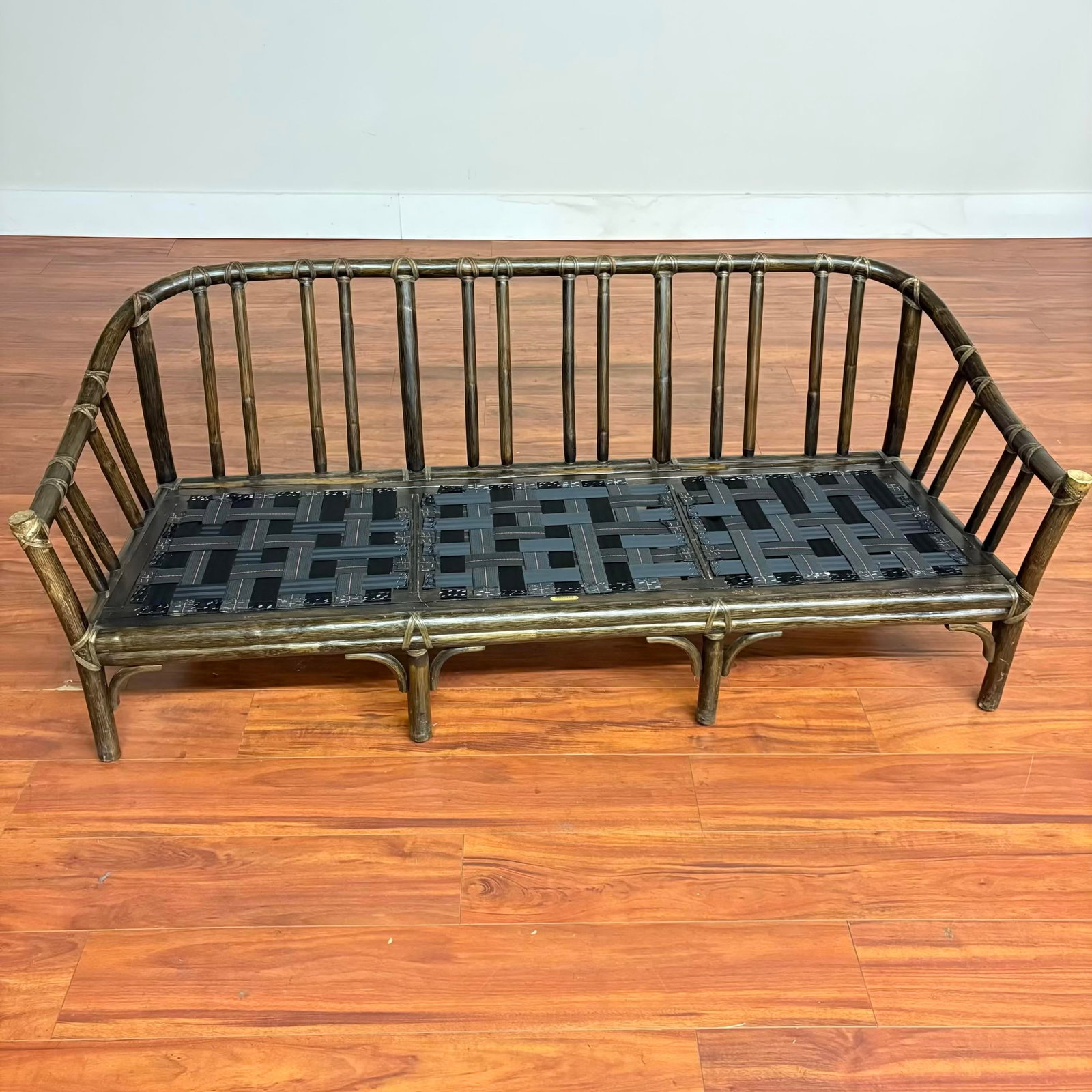 McGuire Vintage Rattan Sofa With New Upholstery Fabric - 11