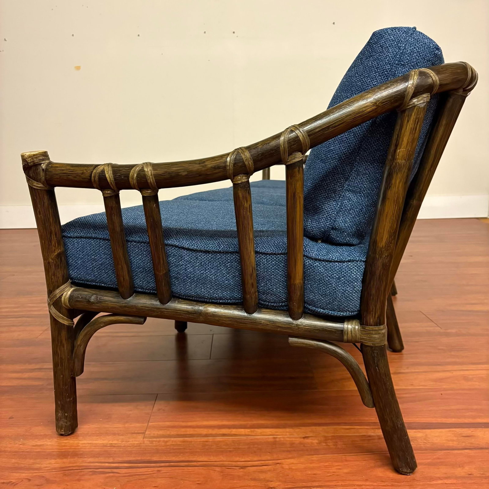 McGuire Vintage Rattan Sofa With New Upholstery Fabric - 2