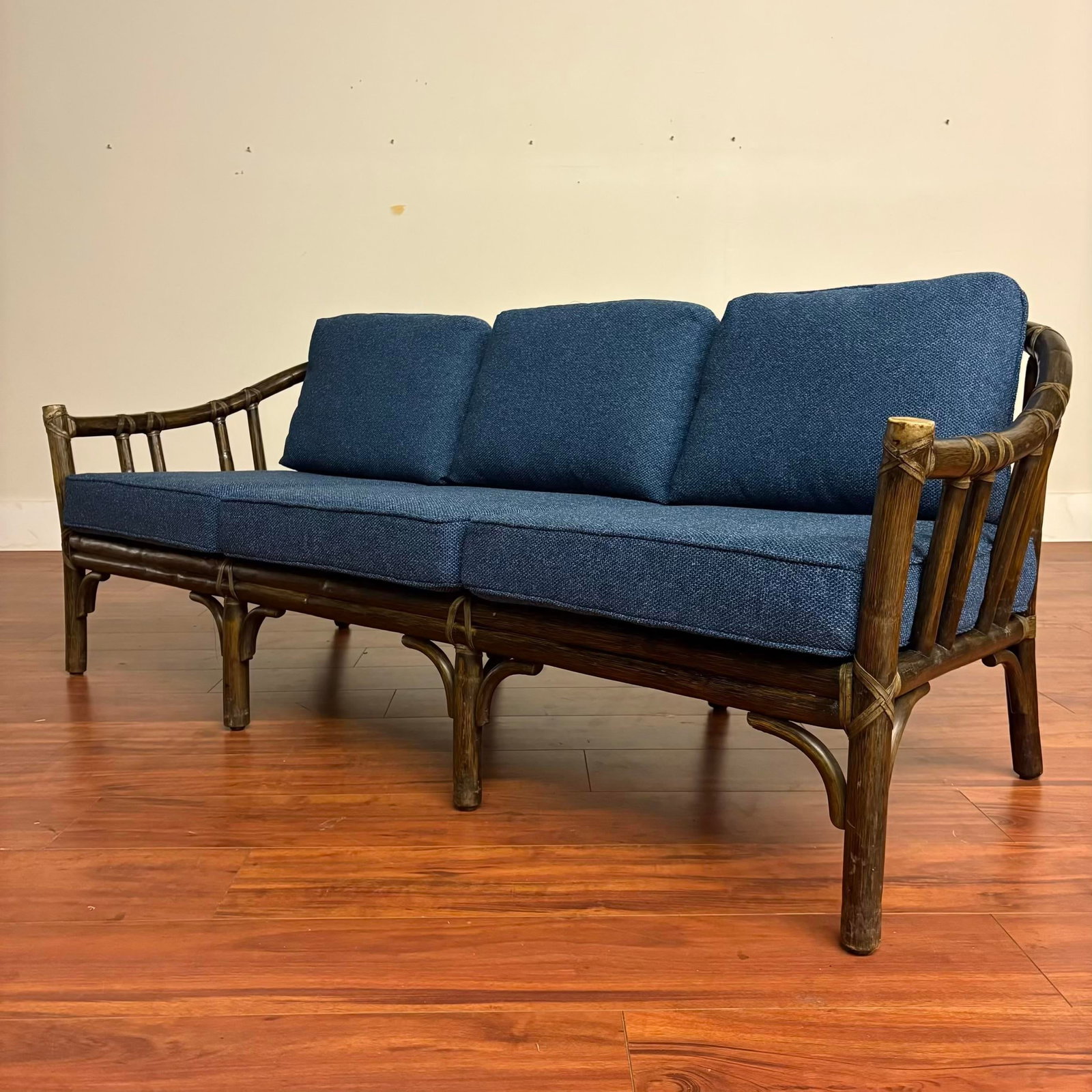 McGuire Vintage Rattan Sofa With New Upholstery Fabric - 3