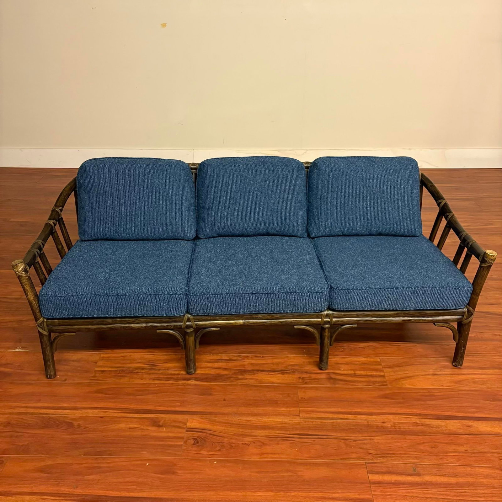 McGuire Vintage Rattan Sofa With New Upholstery Fabric - 4
