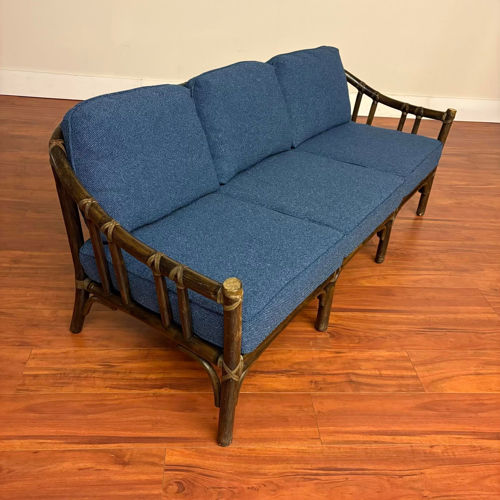 McGuire Vintage Rattan Sofa With New Upholstery Fabric - 6