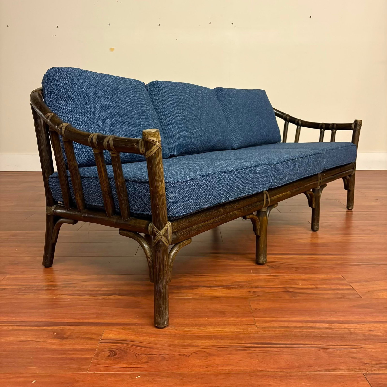 McGuire Vintage Rattan Sofa With New Upholstery Fabric - 7