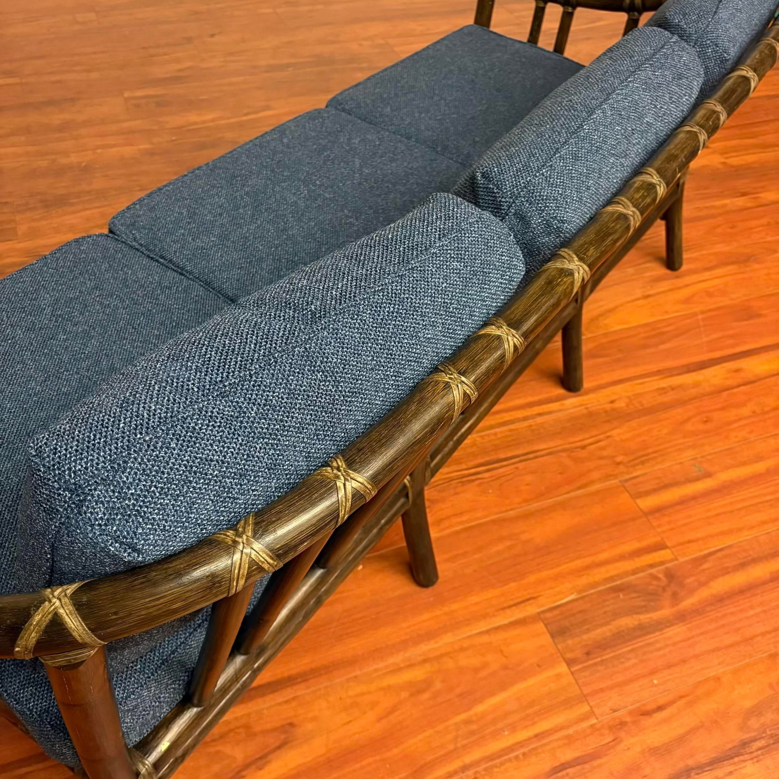 McGuire Vintage Rattan Sofa With New Upholstery Fabric - 9