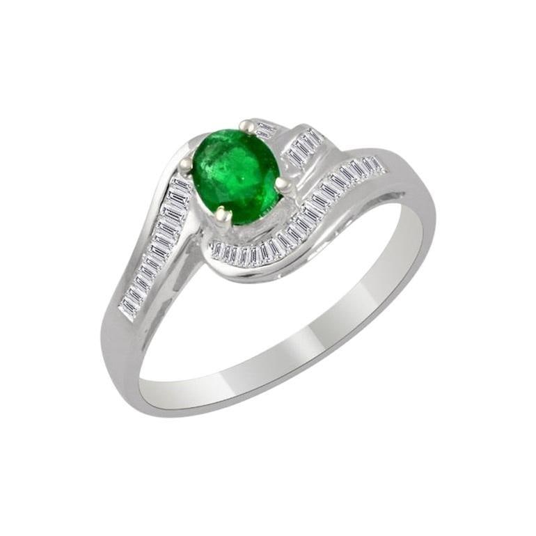 Natural Brazilian Emerald & Diamond Ring 18 Karat White Gold - 15