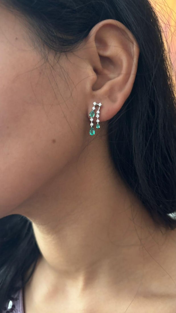 Natural diamond 0.30cts & emerald 0.74cts earring in 18k gold - 4