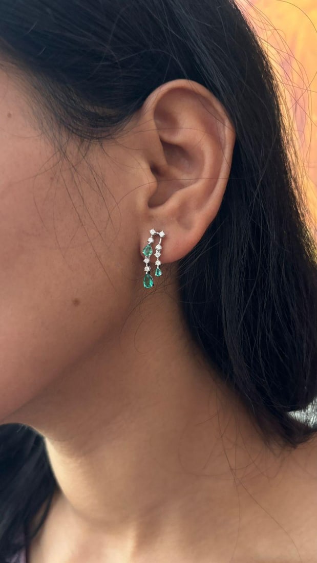 Natural diamond 0.30cts & emerald 0.74cts earring in 18k gold - 5
