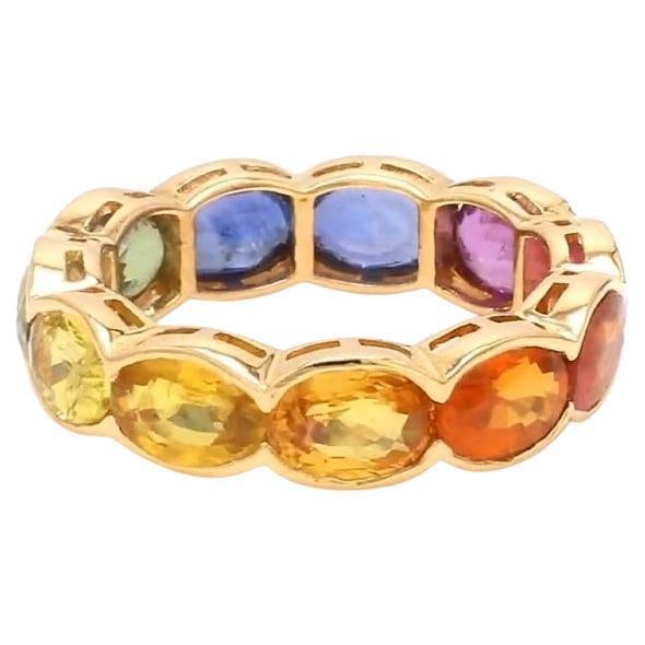 Natural rainbow sapphire band ring in 18k gold - 15