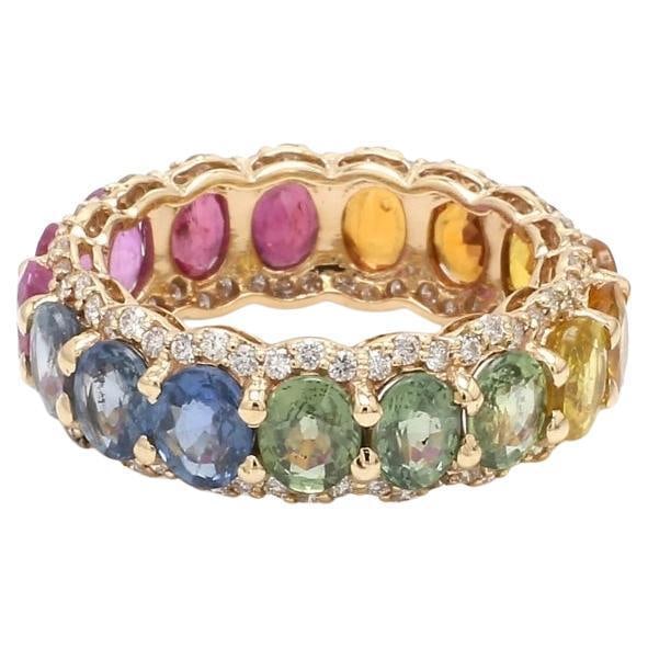 Natural 4.21 cts rainbow sapphire & 0.68 cts diamond ring in 14k gold - 2