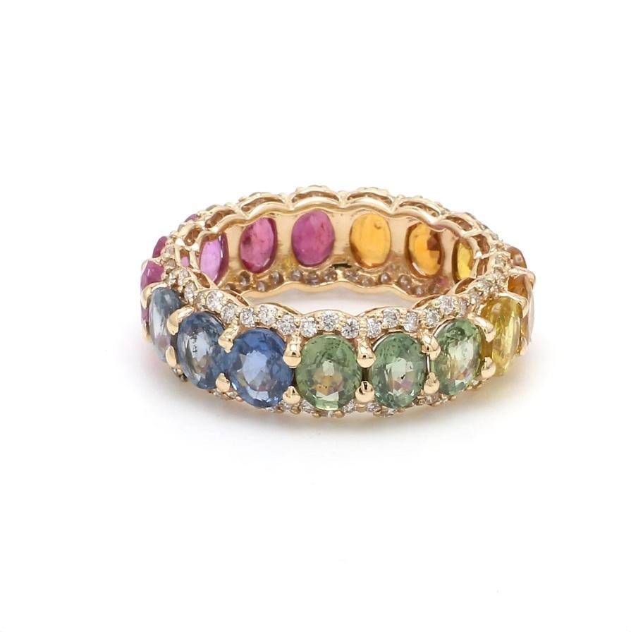 Natural 4.21 cts rainbow sapphire & 0.68 cts diamond ring in 14k gold - 3