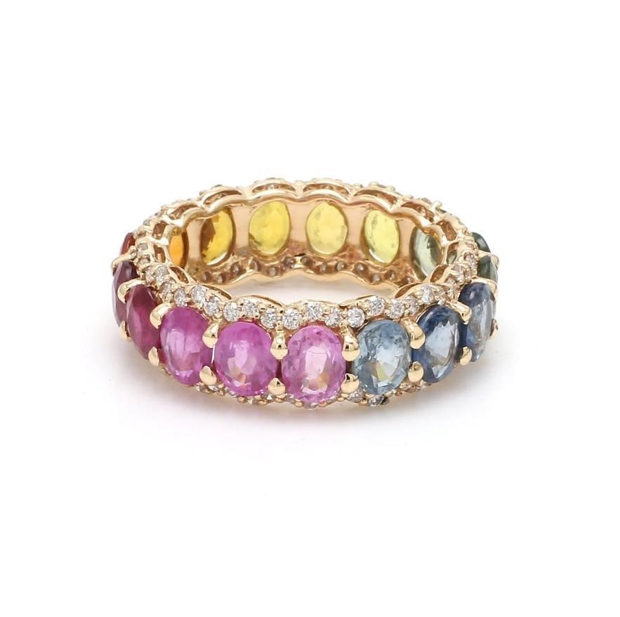 Natural 4.21 cts rainbow sapphire & 0.68 cts diamond ring in 14k gold - 4