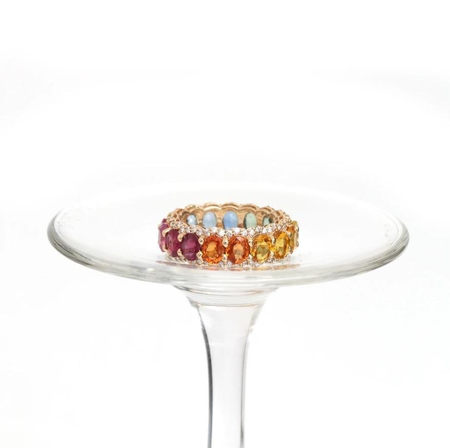 Natural 4.21 cts rainbow sapphire & 0.68 cts diamond ring in 14k gold - 5