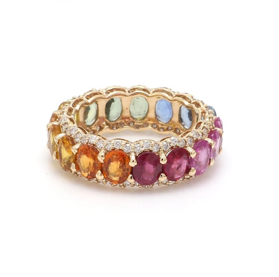 Natural 4.21 cts rainbow sapphire & 0.68 cts diamond ring in 14k gold - 6