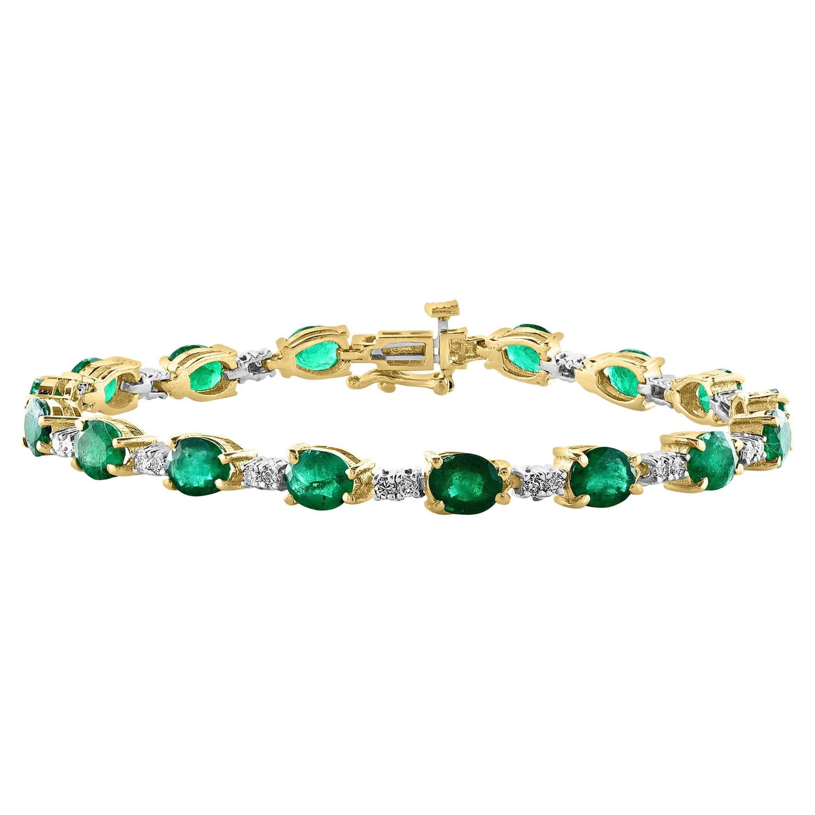 8 Ct Natural Brazilian Emerald and Diamond Tennis Bracelet 14 Karat Yellow Gold - 15