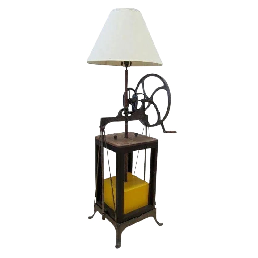 1990s Rustic Cottage Floor Lamp: Churn, baby, churn! This is an ingenious floor lamp fashioned from an Vintage butter churn. Ideal for the country home or anywhere you need a folk art inspired touch. Condition: Alterations: Original 