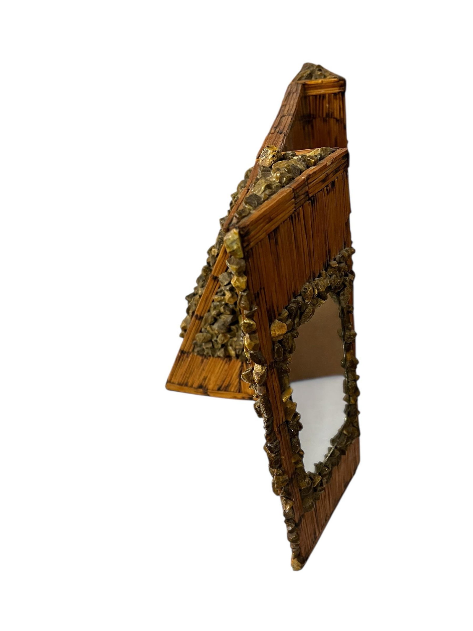 Rare One of a Kind Handmade Folk Tramp Art Matchsticks and Stones Dresser, Mantle Top Triple Mirror - 7