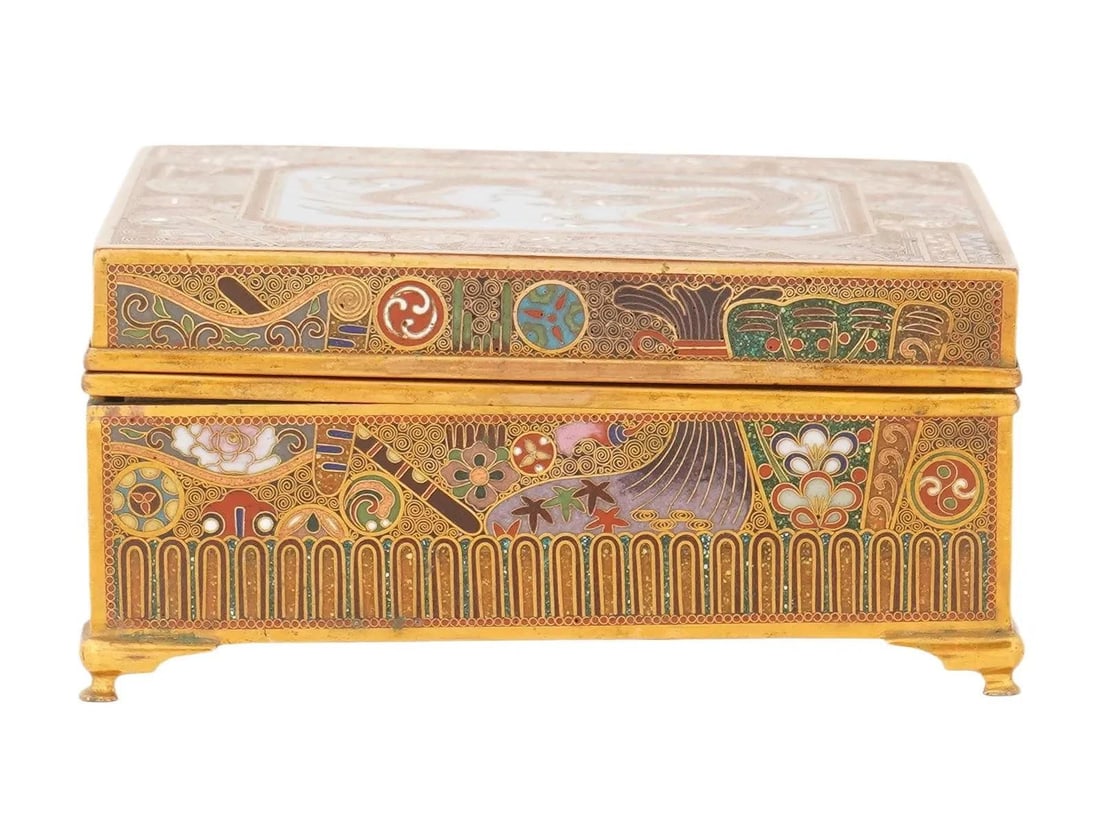 Fine Meiji Period Japanese Cloisonne Enamel Box With Dragon Trinket Box - 2