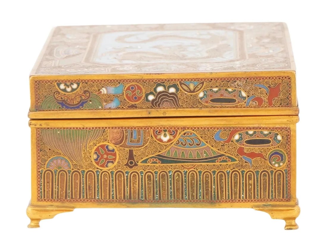 Fine Meiji Period Japanese Cloisonne Enamel Box With Dragon Trinket Box - 3