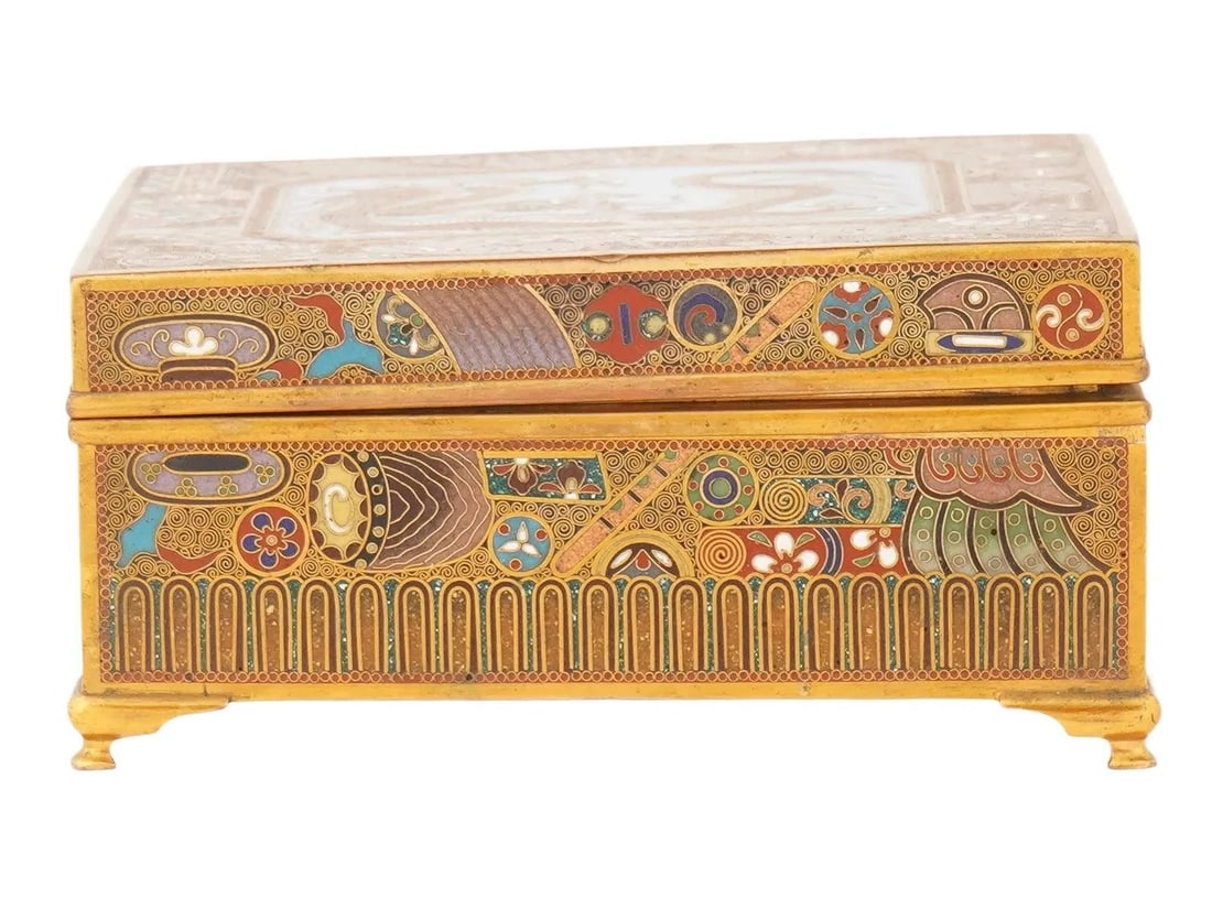 Fine Meiji Period Japanese Cloisonne Enamel Box With Dragon Trinket Box - 4
