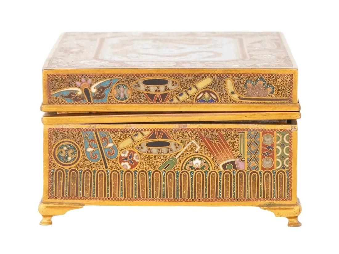 Fine Meiji Period Japanese Cloisonne Enamel Box With Dragon Trinket Box - 5