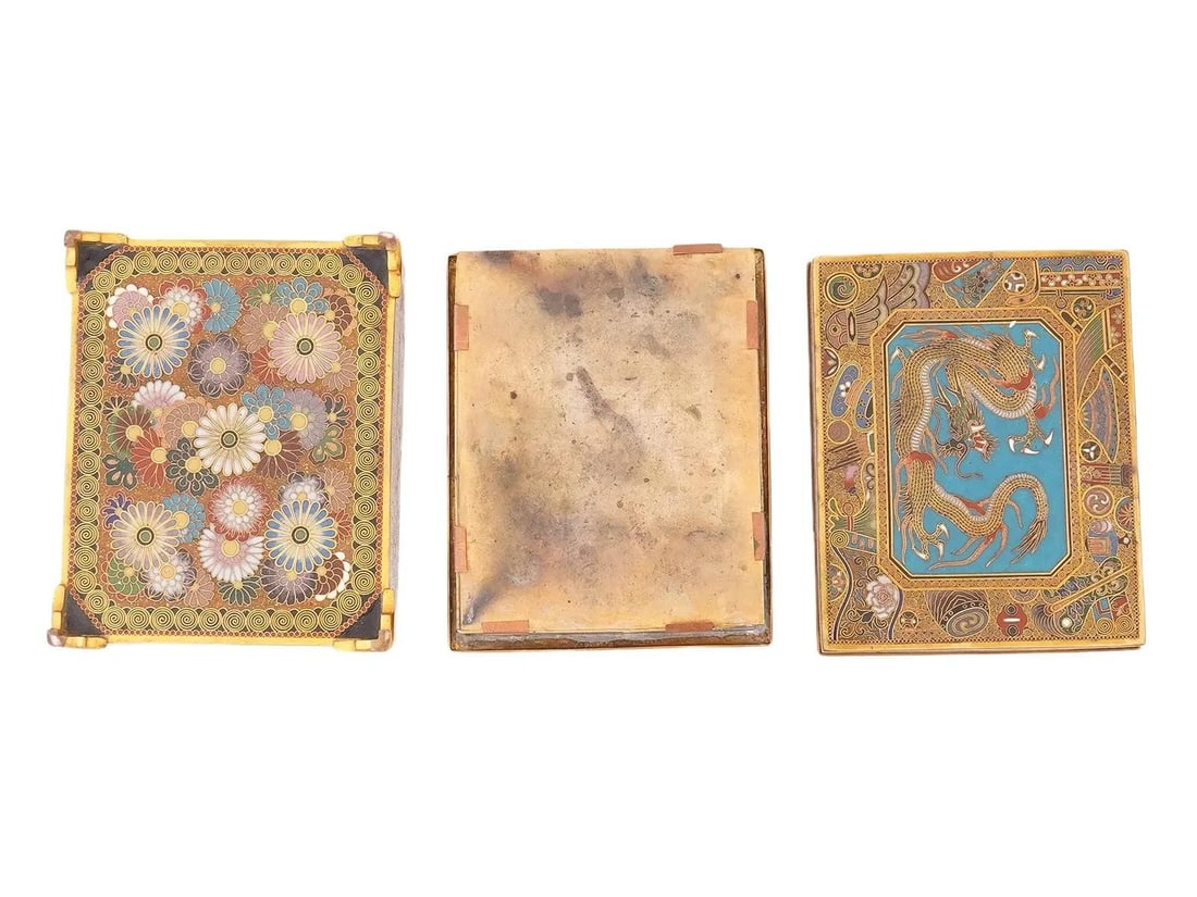 Fine Meiji Period Japanese Cloisonne Enamel Box With Dragon Trinket Box - 7