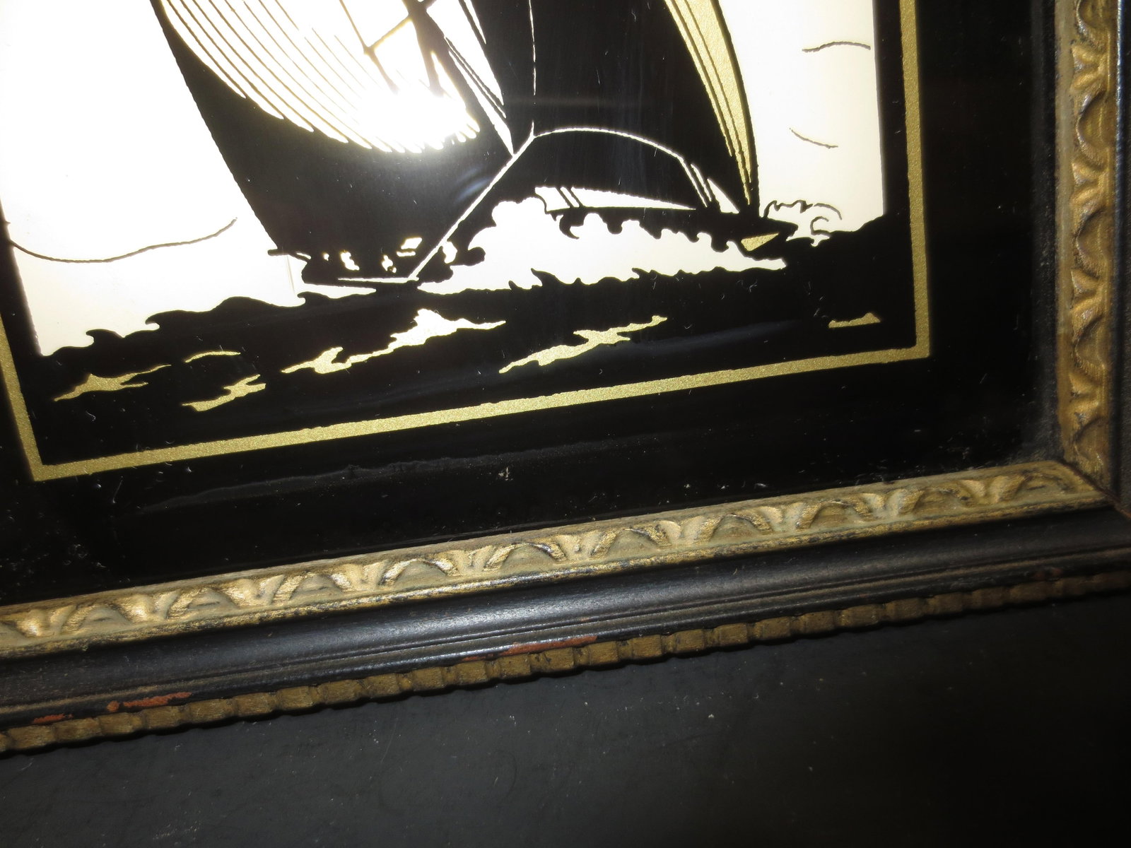 Pair of 2 Antique Reverse Glass Enamel and Gold Silhouette- Pair of 2 - 6
