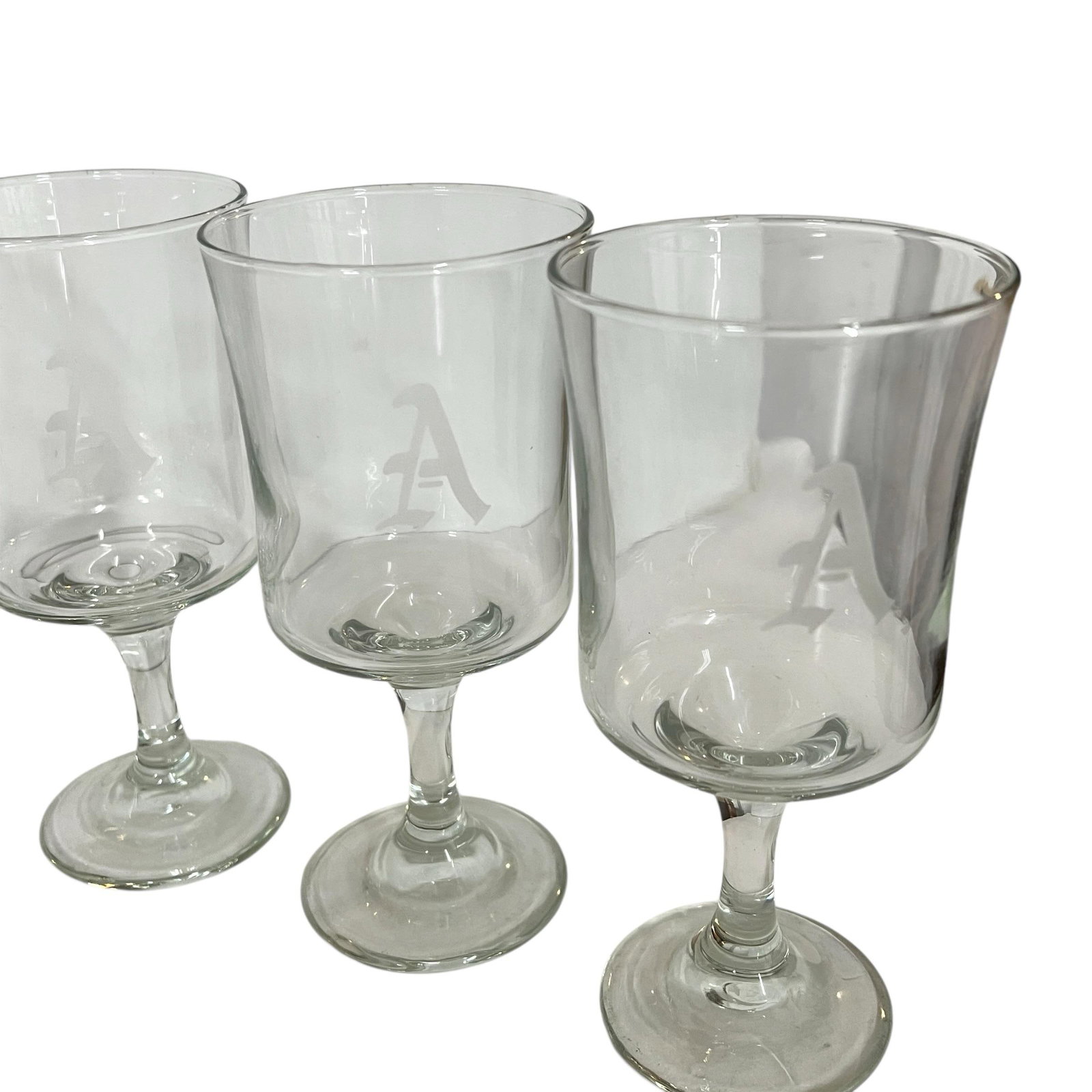 Vintage Mid Century Etched Monogram "A" Goblet - Set of 8 - 6