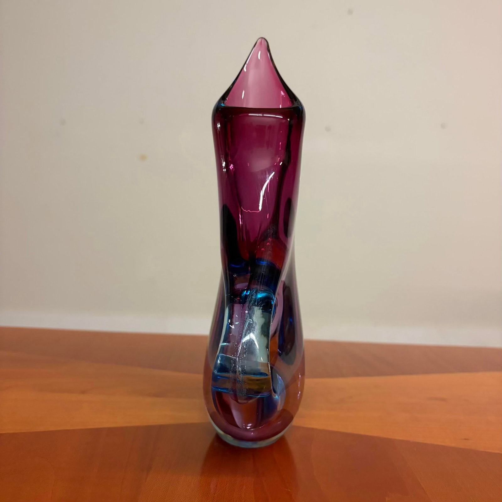 Sommerso Murano Art Glass Pitcher/Vase, Attributed to Flavio Poli - Pink & Blue - 10