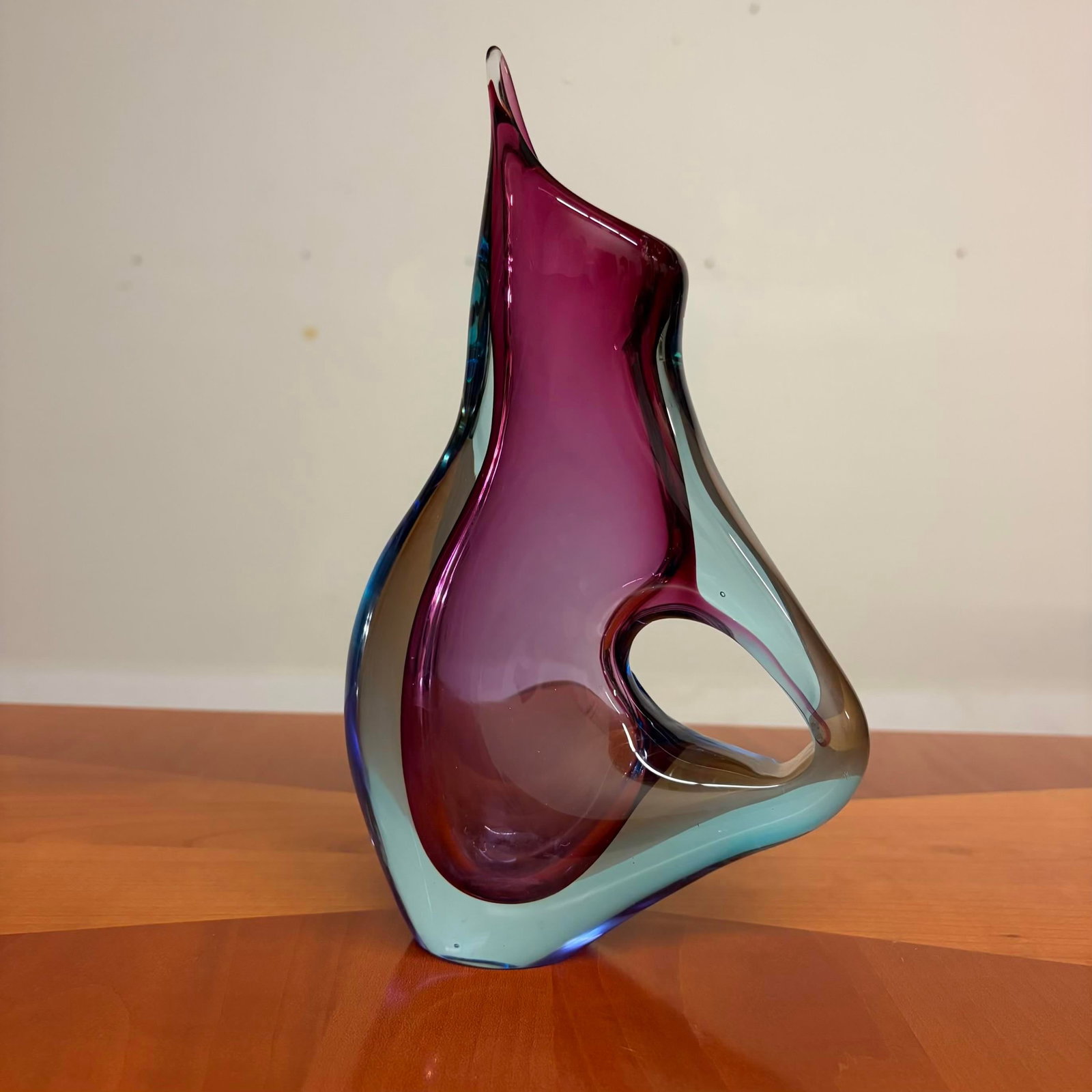 Sommerso Murano Art Glass Pitcher/Vase, Attributed to Flavio Poli - Pink & Blue - 3
