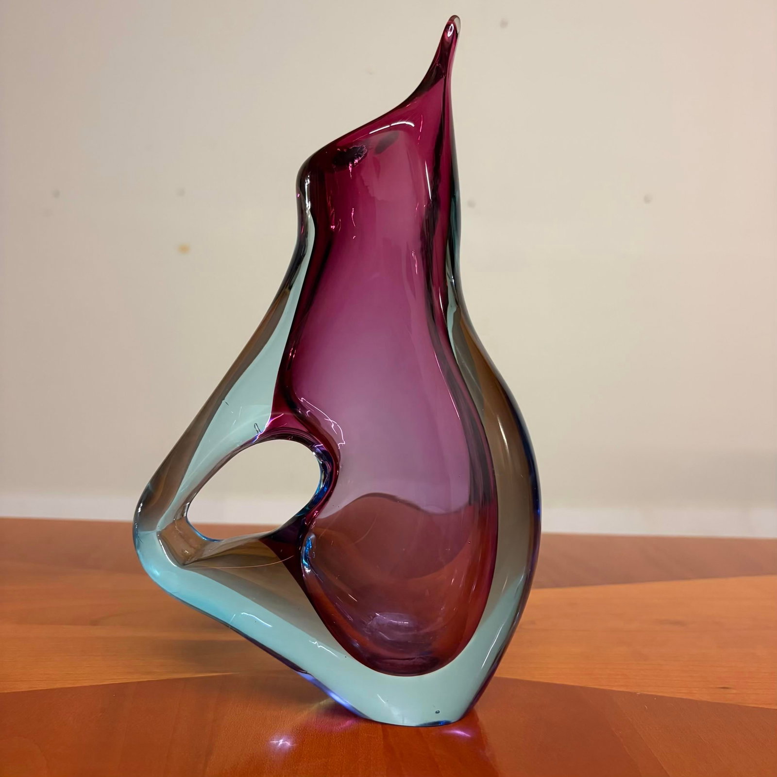 Sommerso Murano Art Glass Pitcher/Vase, Attributed to Flavio Poli - Pink & Blue - 4