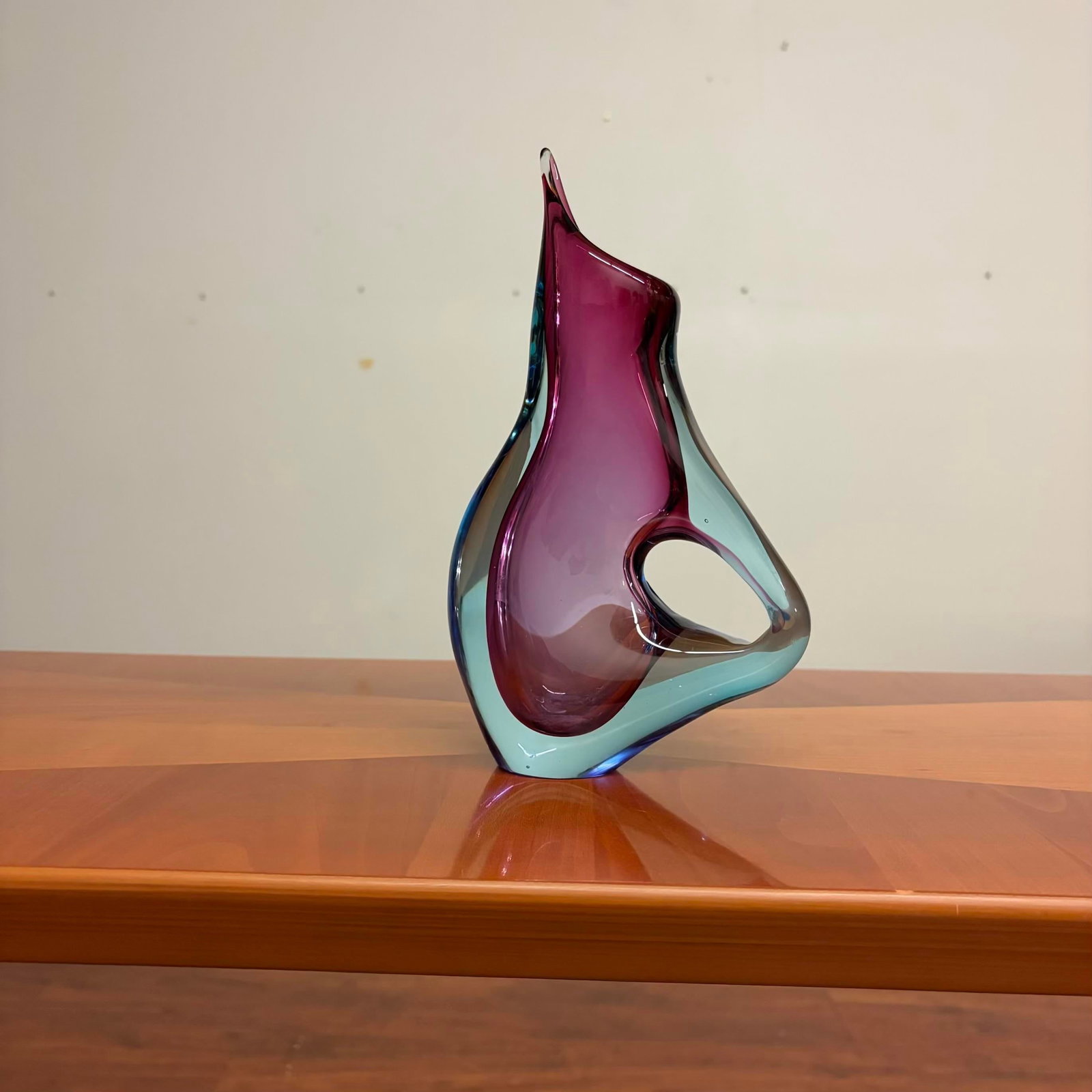 Sommerso Murano Art Glass Pitcher/Vase, Attributed to Flavio Poli - Pink & Blue - 7