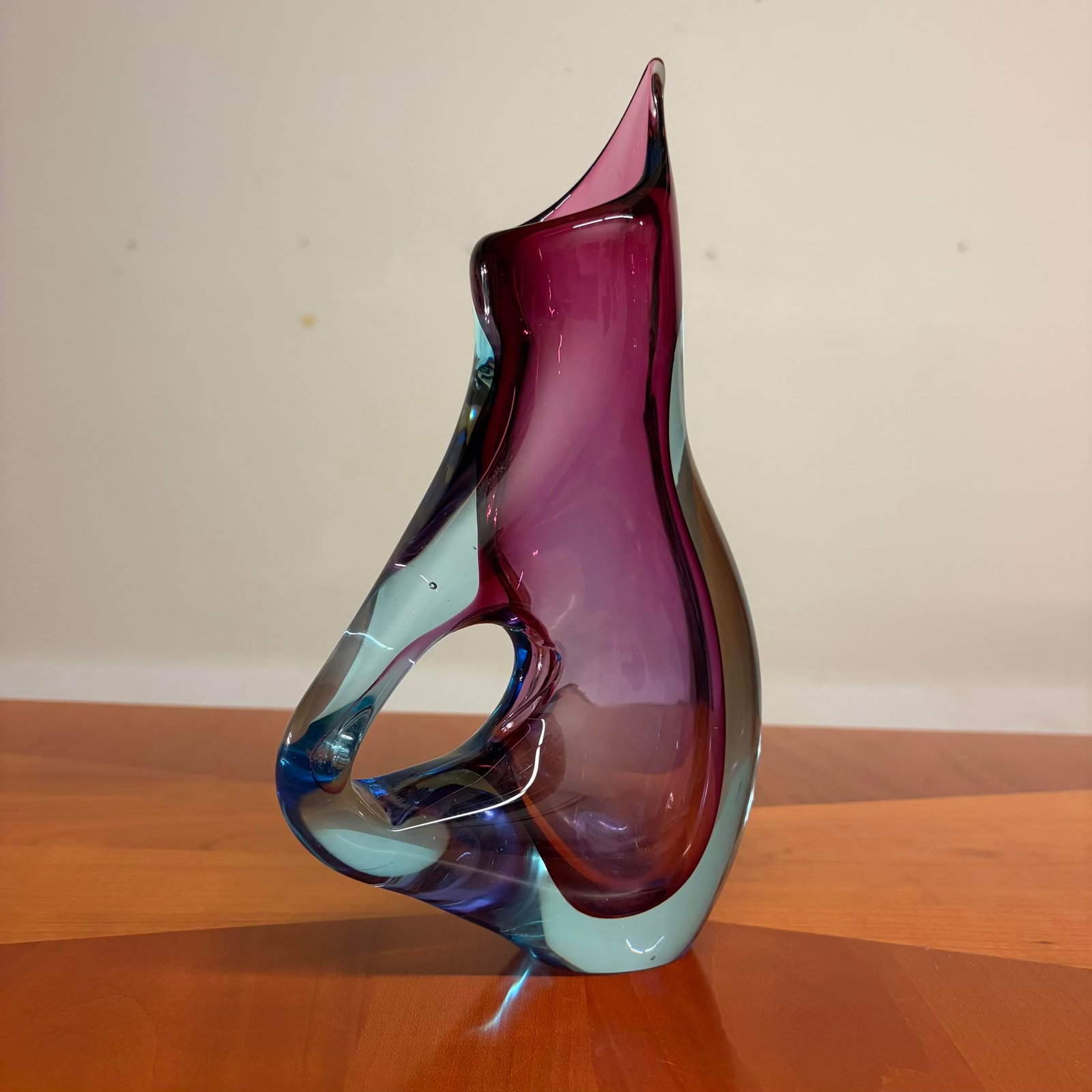 Sommerso Murano Art Glass Pitcher/Vase, Attributed to Flavio Poli - Pink & Blue - 8