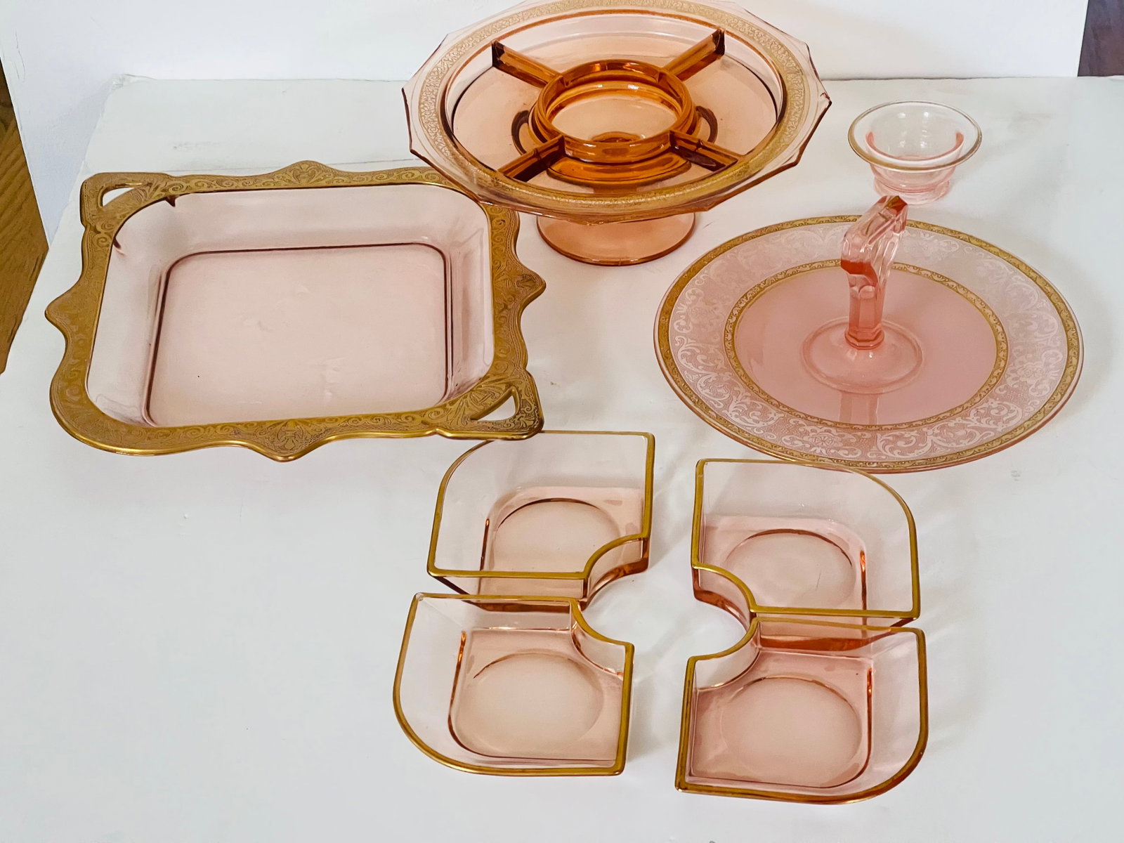 Gorgeous Antique Bohemian Pink Miser Glass Serving Dishes - 7
