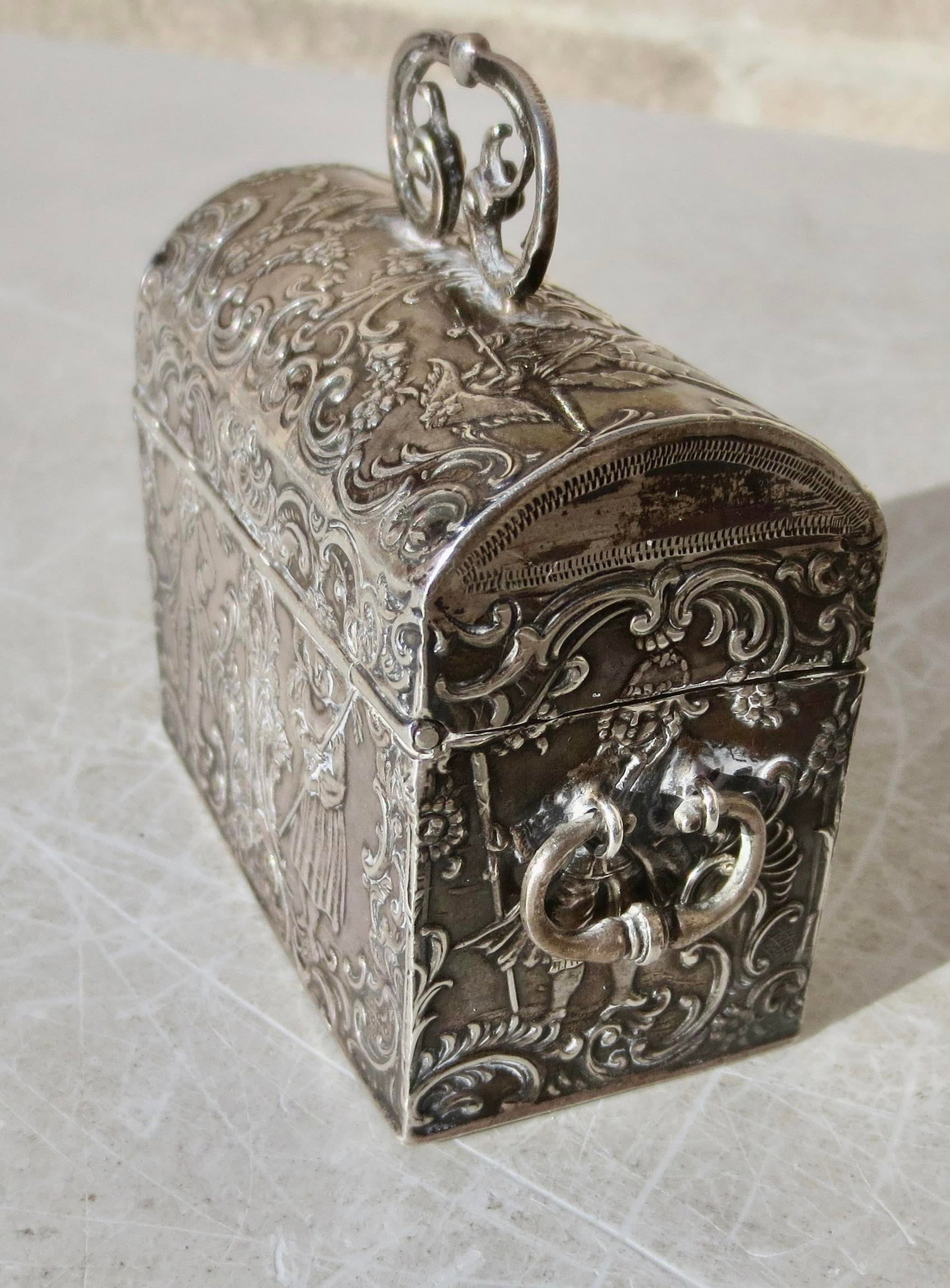 Antique German Silver Cask Jewelry Chest Circa 1880s - 3