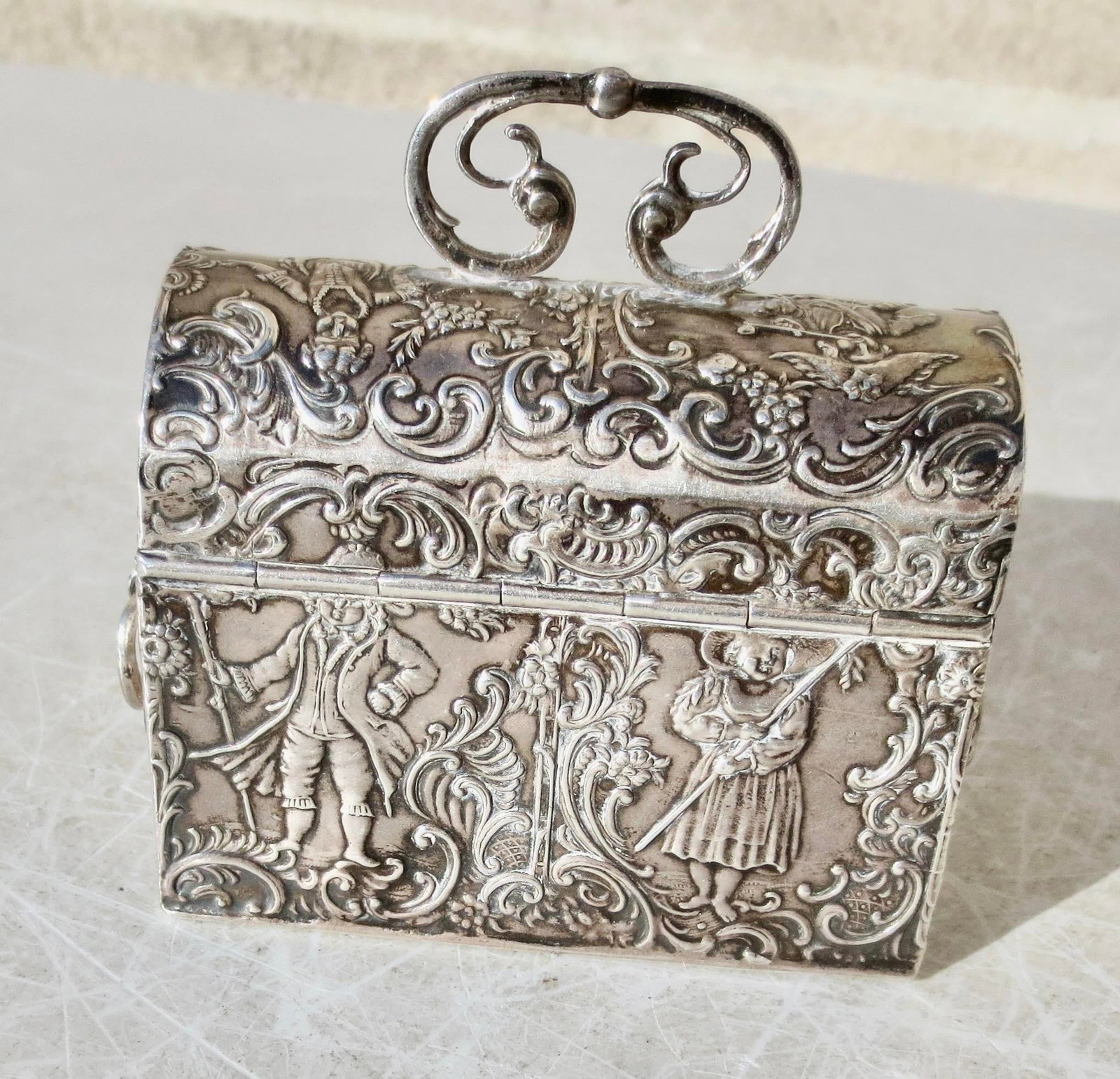 Antique German Silver Cask Jewelry Chest Circa 1880s - 8