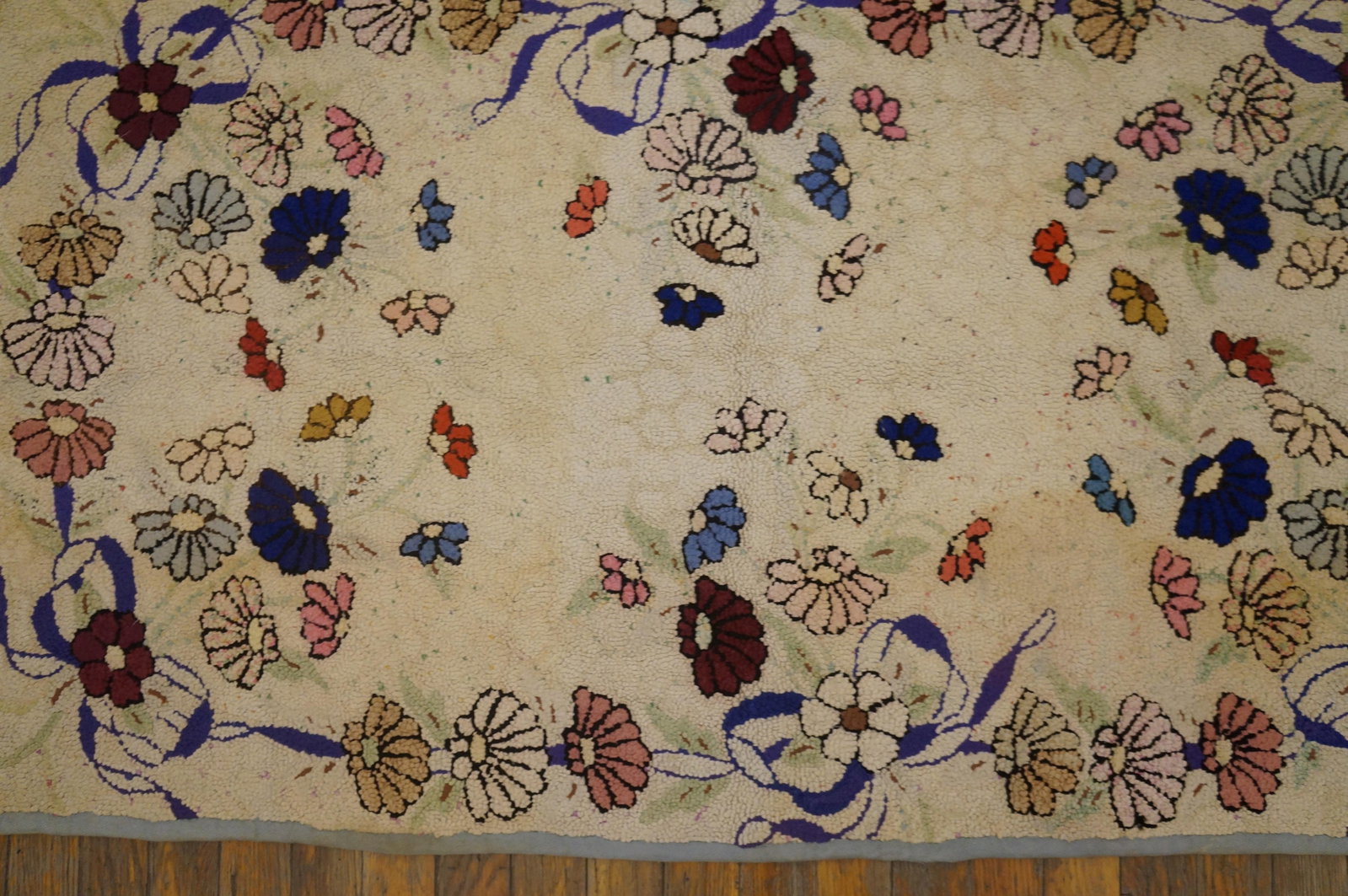 1930s Multicolor Floral Folk Art Antique American Hooked Rug 2'5" X 4'1" Handknotted Wool Carpet - 3