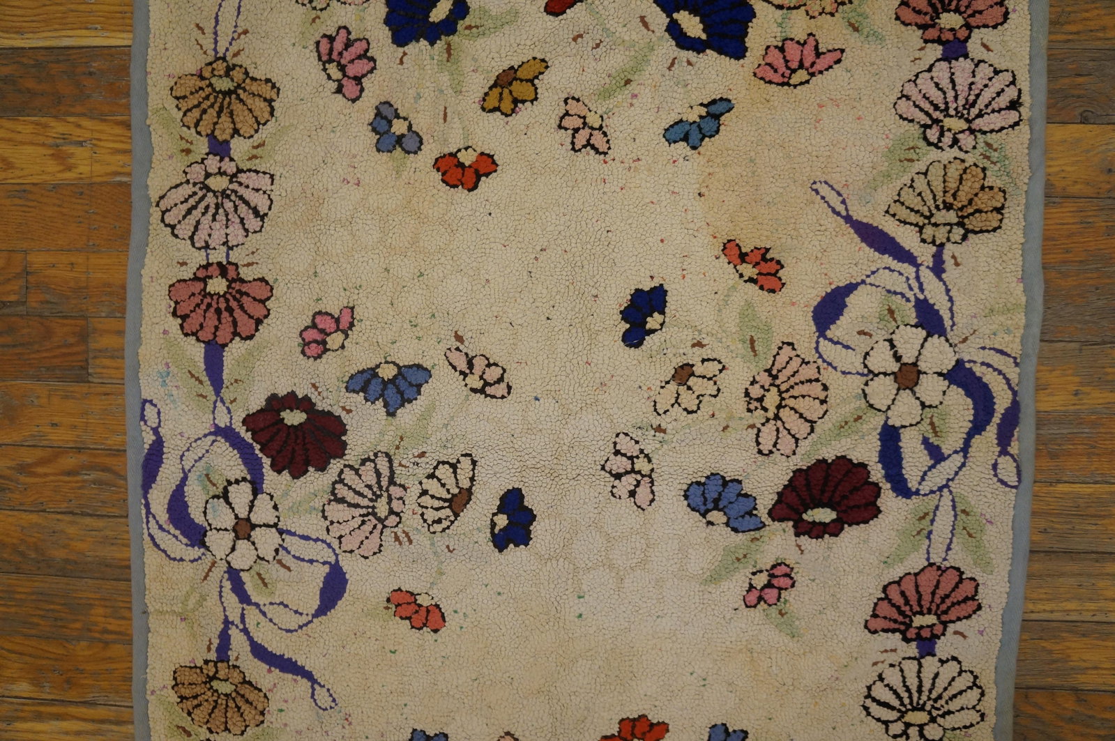1930s Multicolor Floral Folk Art Antique American Hooked Rug 2'5" X 4'1" Handknotted Wool Carpet - 4