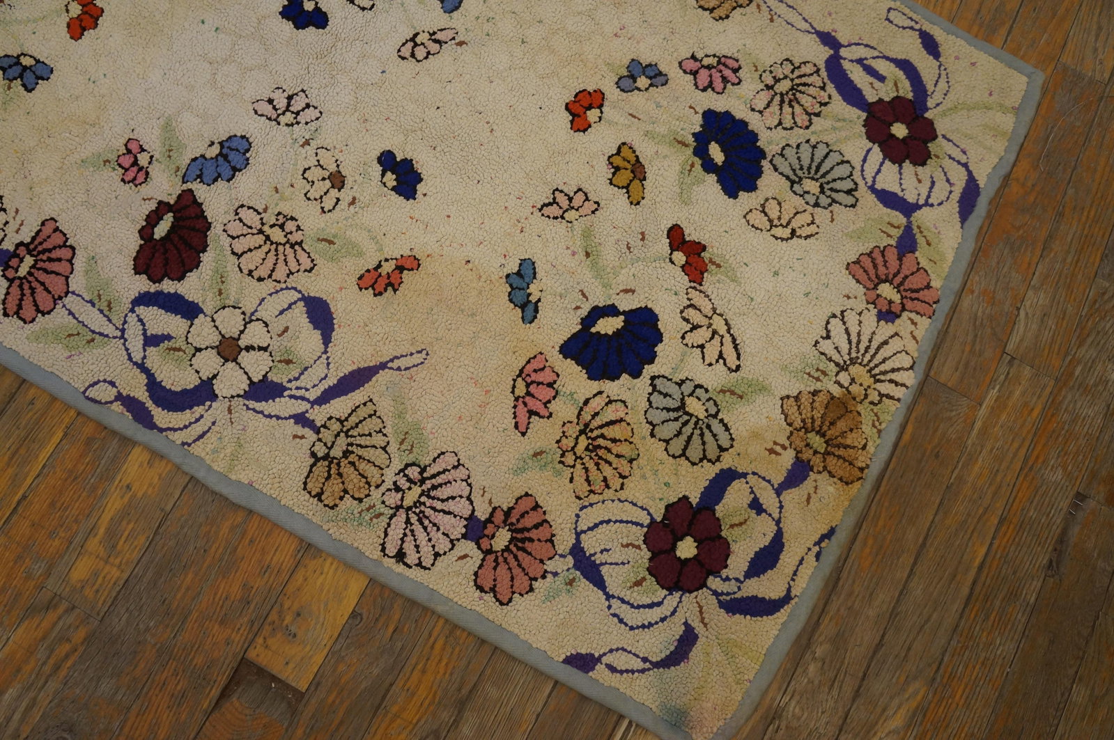 1930s Multicolor Floral Folk Art Antique American Hooked Rug 2'5" X 4'1" Handknotted Wool Carpet - 5