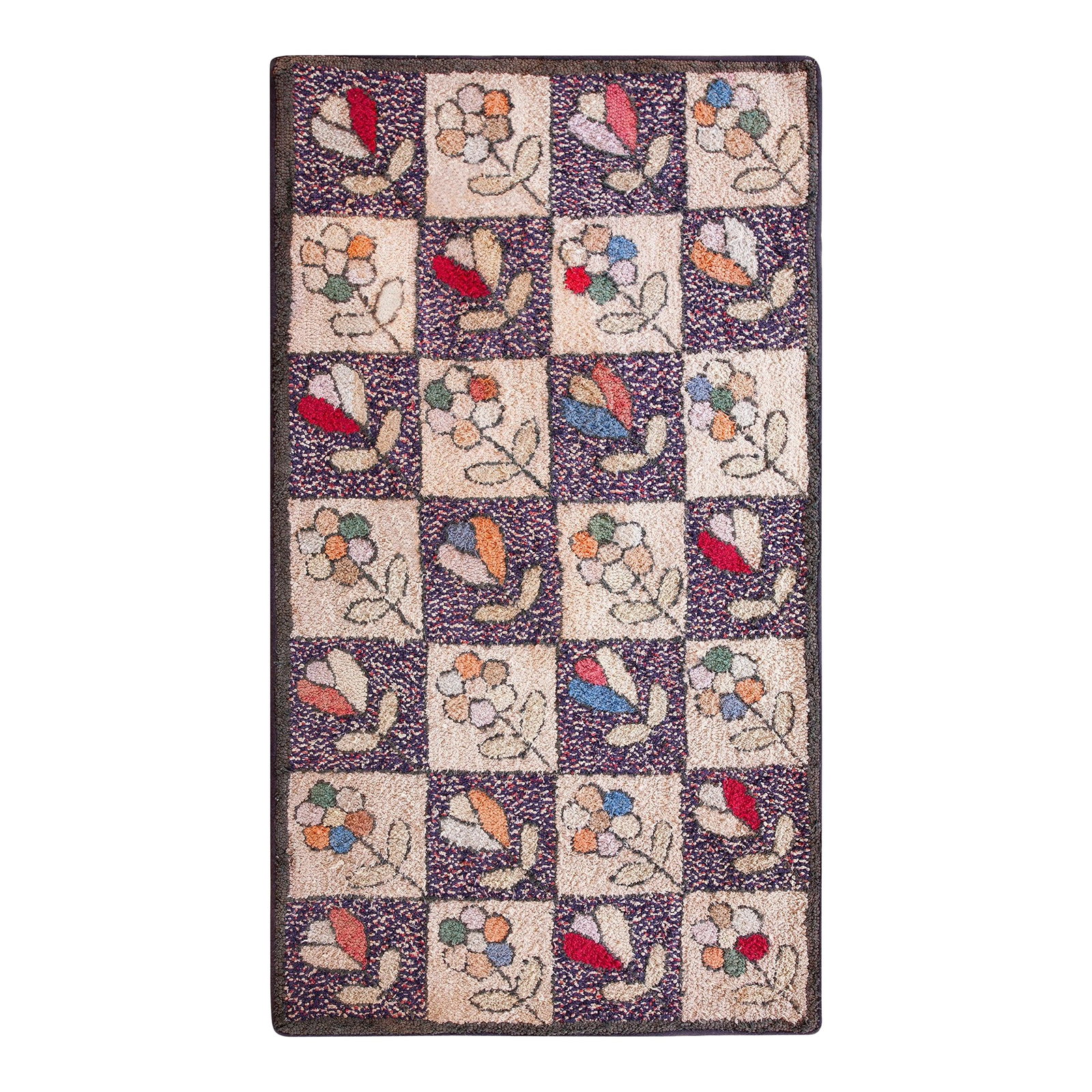 1930s Multicolor Floral Folk Art Antique American Hooked Rug 2'5" X 4'2" Handknotted Wool Carpet: Antique American Hooked Rug 2'5" x 4'2" American Hooked 1930s Small Scatter Size Antique Multicolor Wool Rug, Circa Date: 1930s. This charming example of an American Hooked rug captures the folk art s