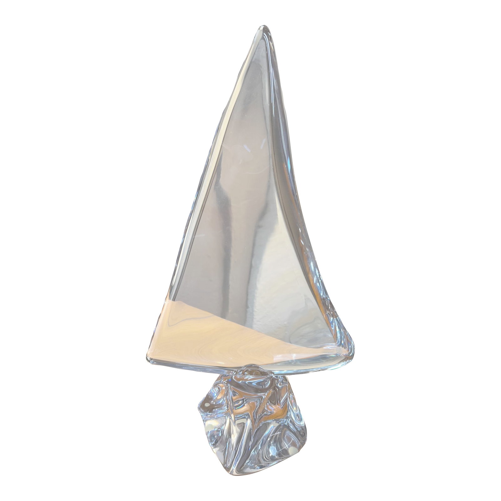 Daum Heavy Glass Sailboat Sculpture: Beautiful Daum art glass abstract sculpture of a sailing vessel having gorgeous lines and luminosity. Daum name is inscribed on bottom. (Praben) Condition: Alterations: Original Condition Unaltered Im