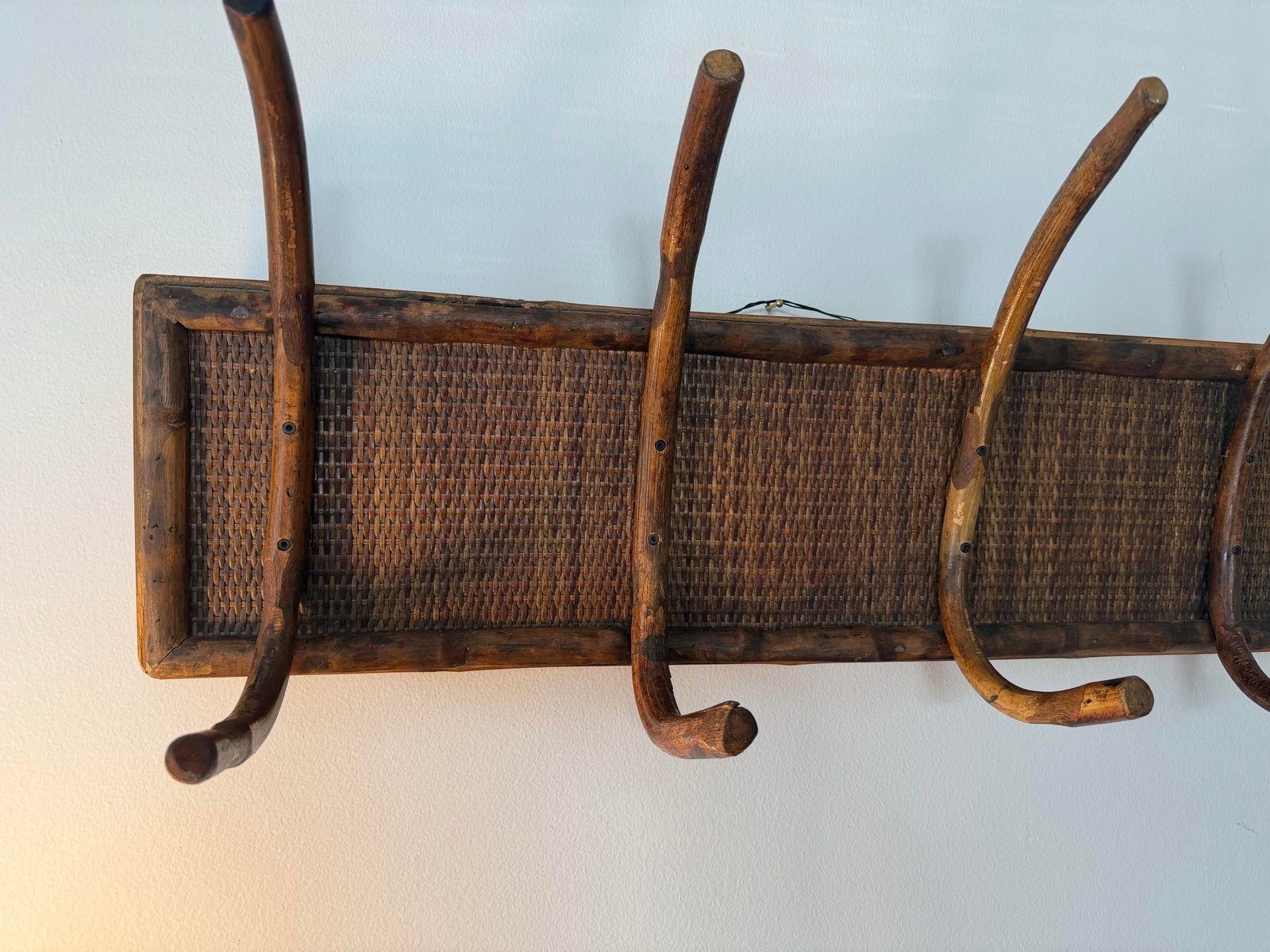 French Vintage Four Hook Rattan Hatrack/Coatrack - 2