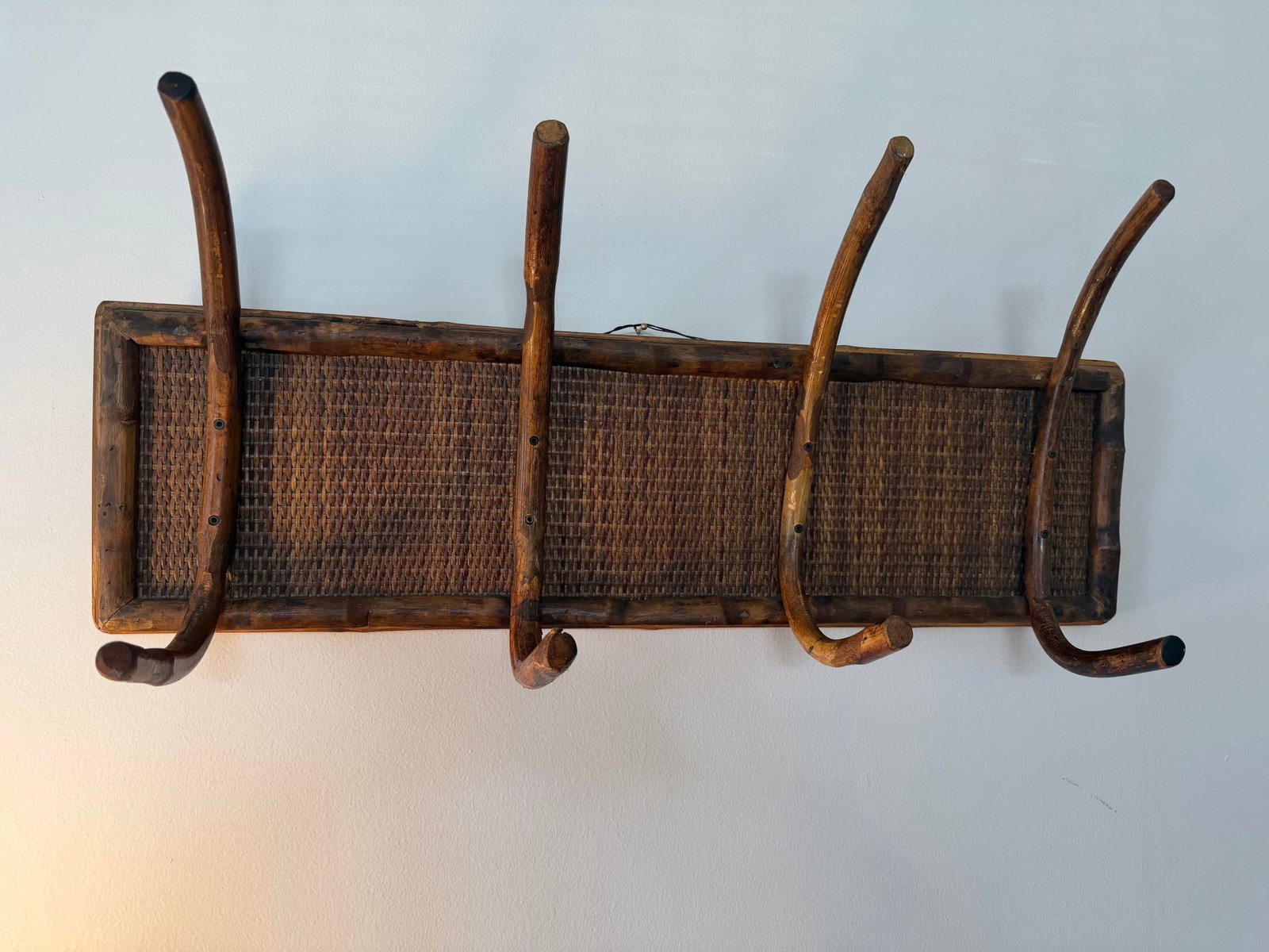 French Vintage Four Hook Rattan Hatrack/Coatrack - 3