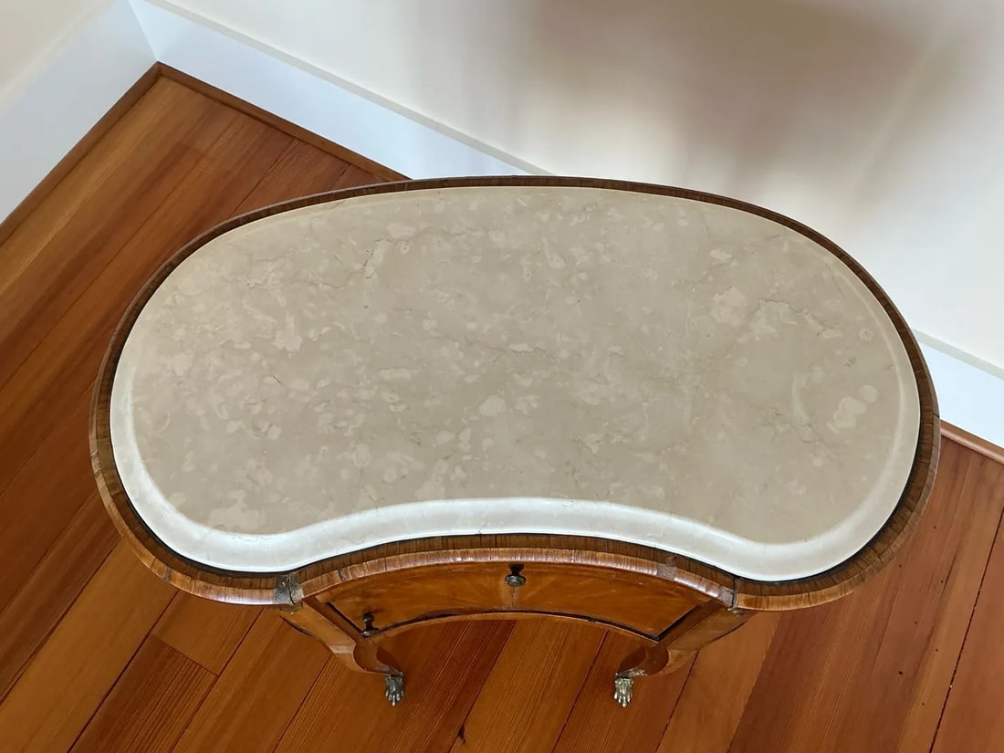 Antique French Louis XVI Style Kidney Shaped Marble Top Salon Table - 6