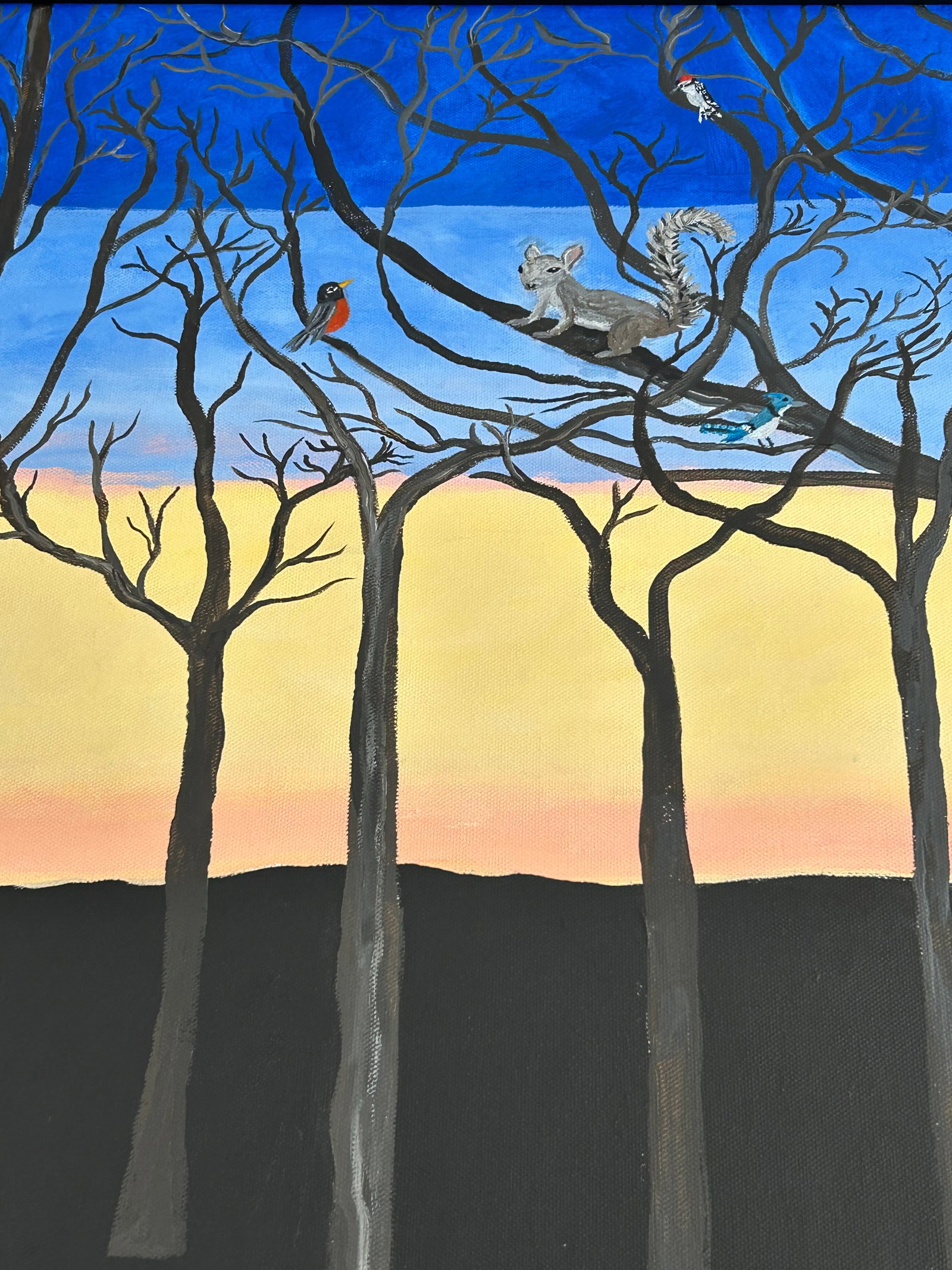 Very Large Framed Diptych Painting Titled Dawn - 10