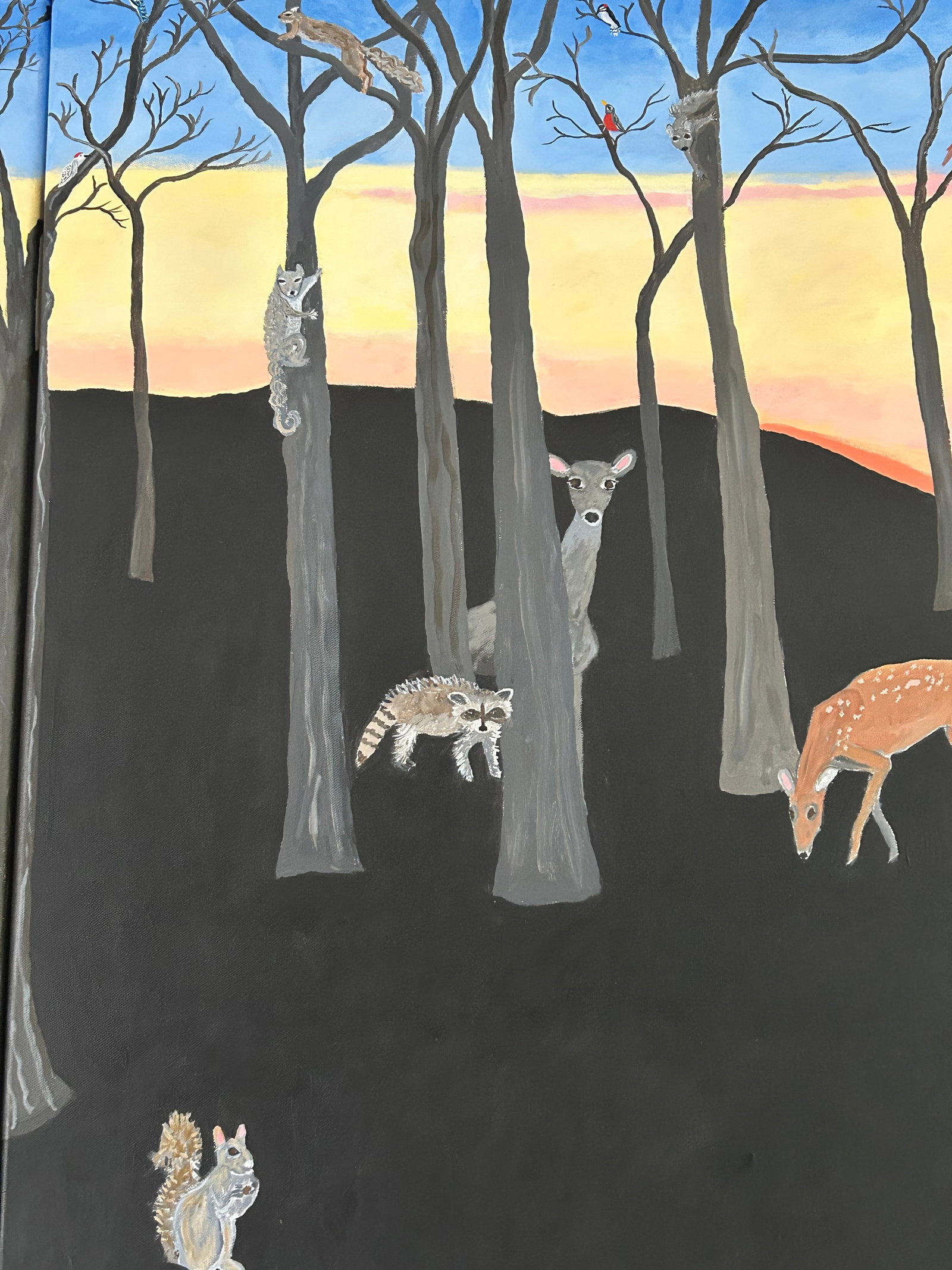 Very Large Framed Diptych Painting Titled Dawn - 3