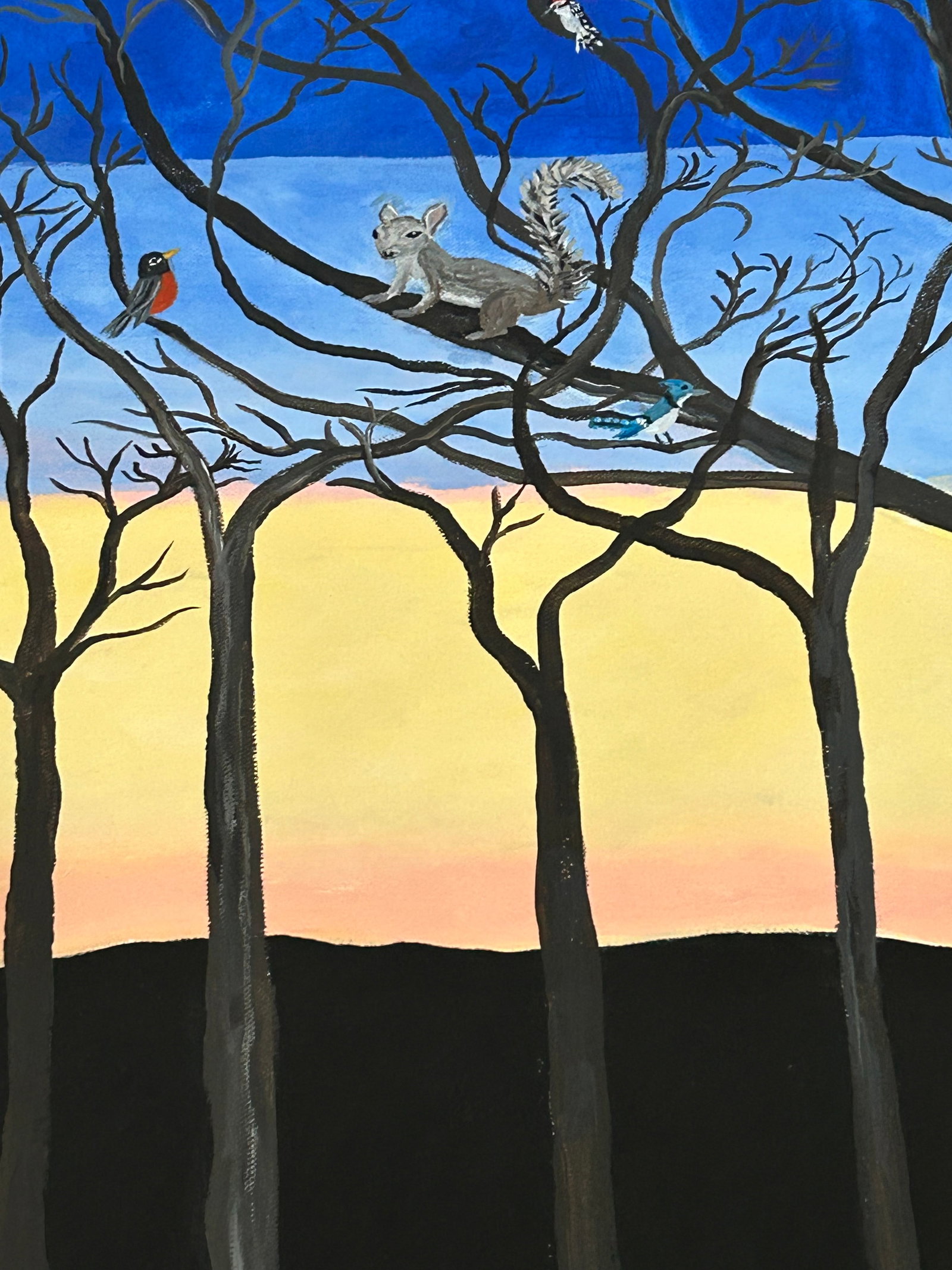 Very Large Framed Diptych Painting Titled Dawn - 9
