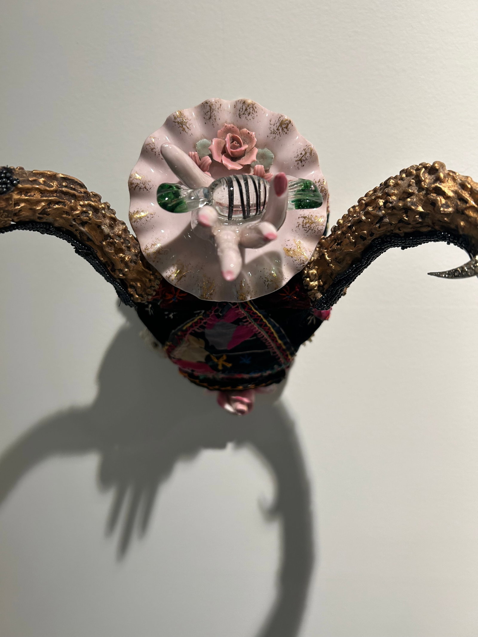 Mixed Media Skull Wall Sculpture Titled Giving Sweet - 9