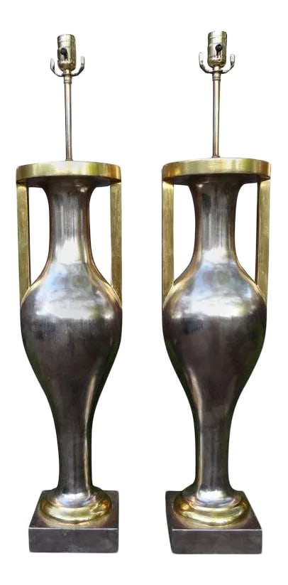 Monumental Neoclassical Style Silver and Gold Giltwood Urn Form Lamps-Pair (1 of 13)