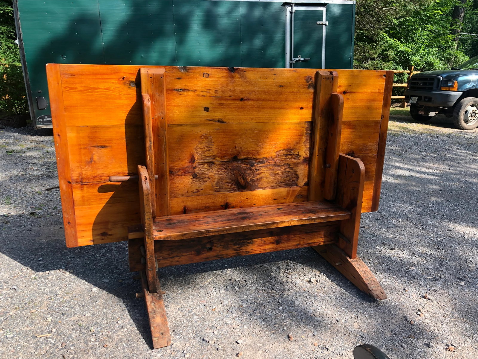 Large Rustic Pine Farm Table With Hand Hewn Base - 10