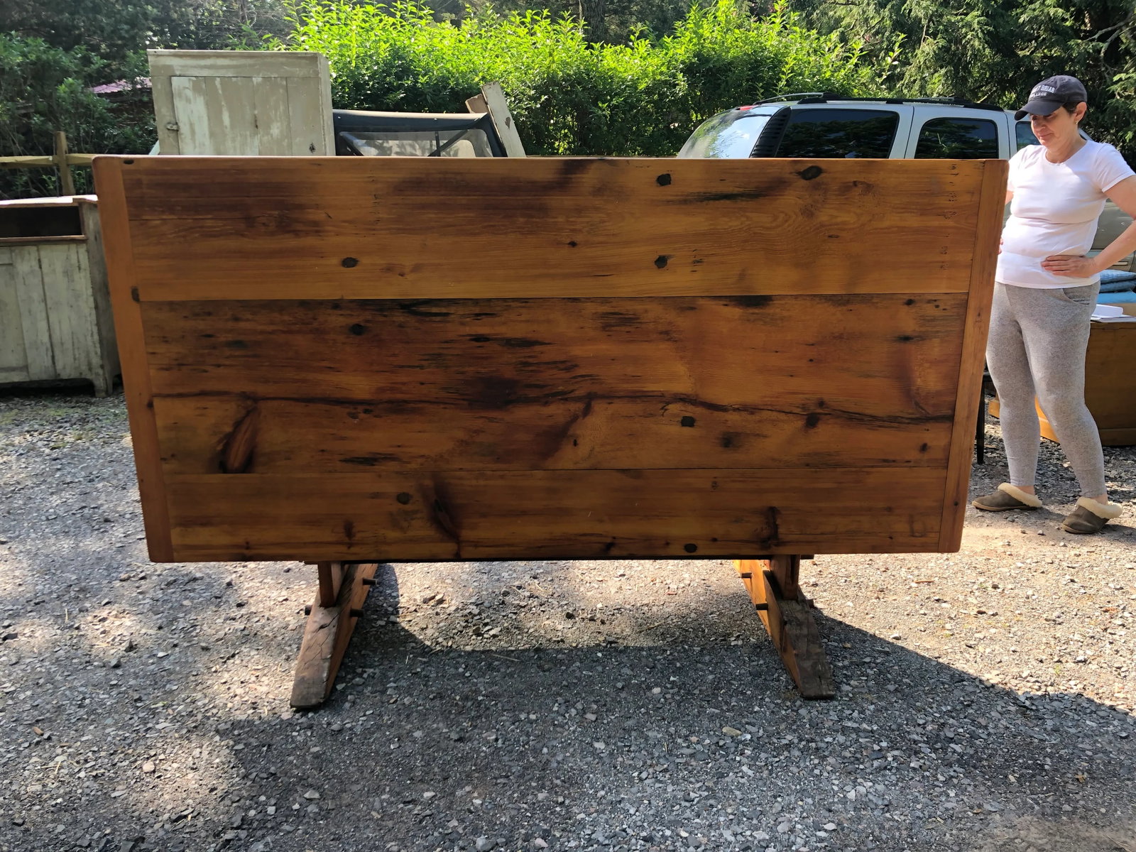 Large Rustic Pine Farm Table With Hand Hewn Base - 11